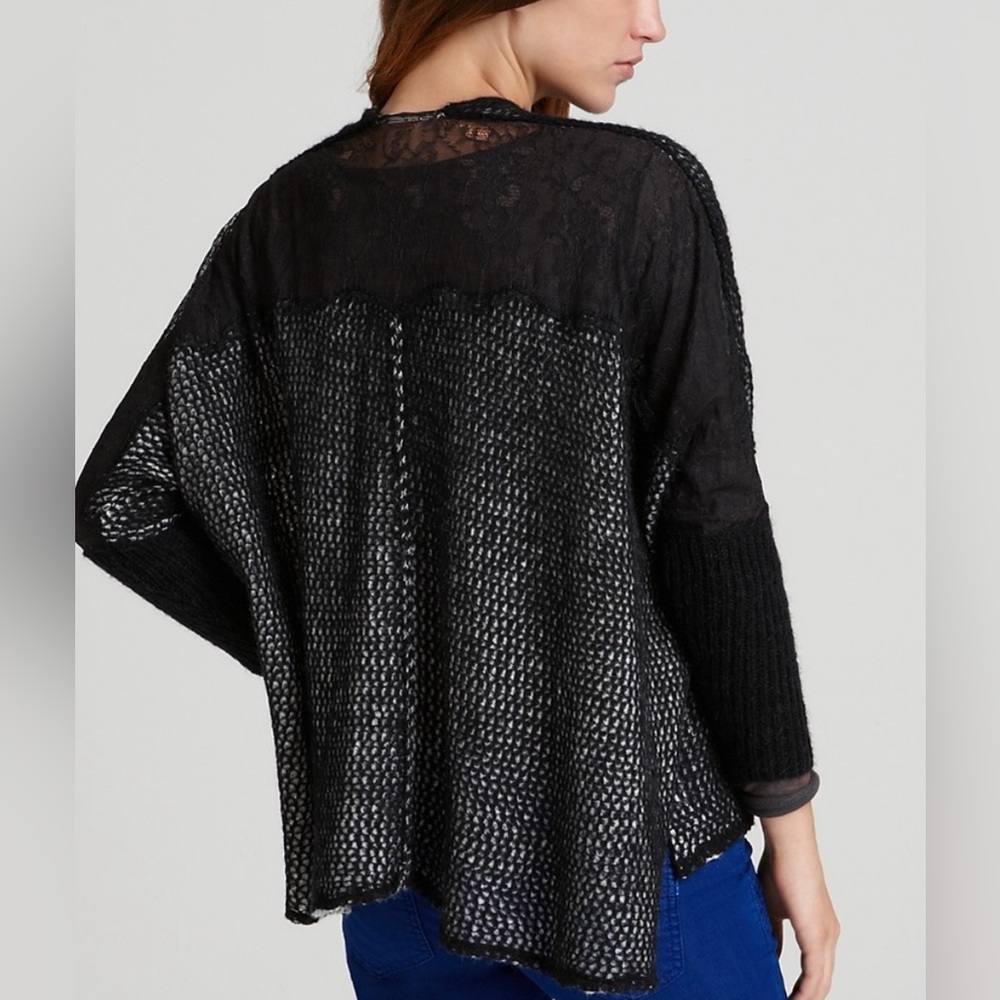 Free People Peekaboo Lace Back Knit Cardigan Sweater Women’s Black Sz XS